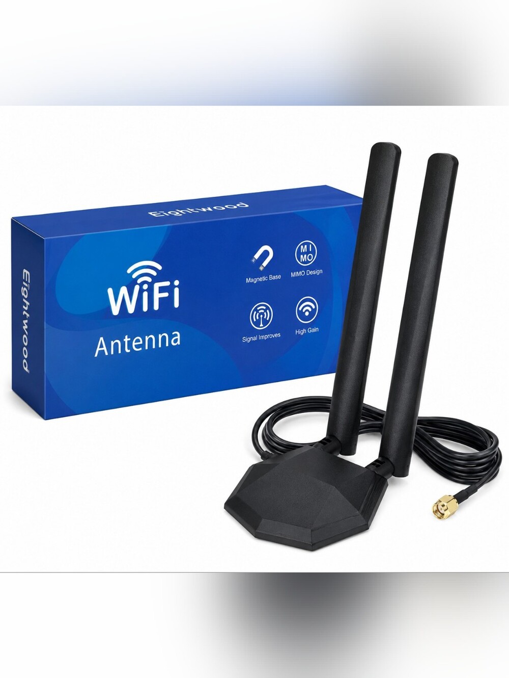 Eightwood Dual Band WiFi Antenna RP-SMA Magnetic Base MIMO Signal Booster New